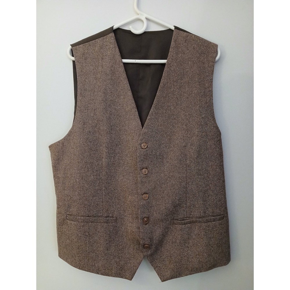 Zicac Mens Brown Wool Blend Tweed Suit Vest Waistcoat Size Large L Poetcore